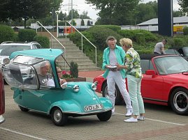 Der mintgrüne Messerschmitt-Kabinenroller von Jörg Nieswandt war der Hingucker. (Foto: Becker/Autohaus Peter)